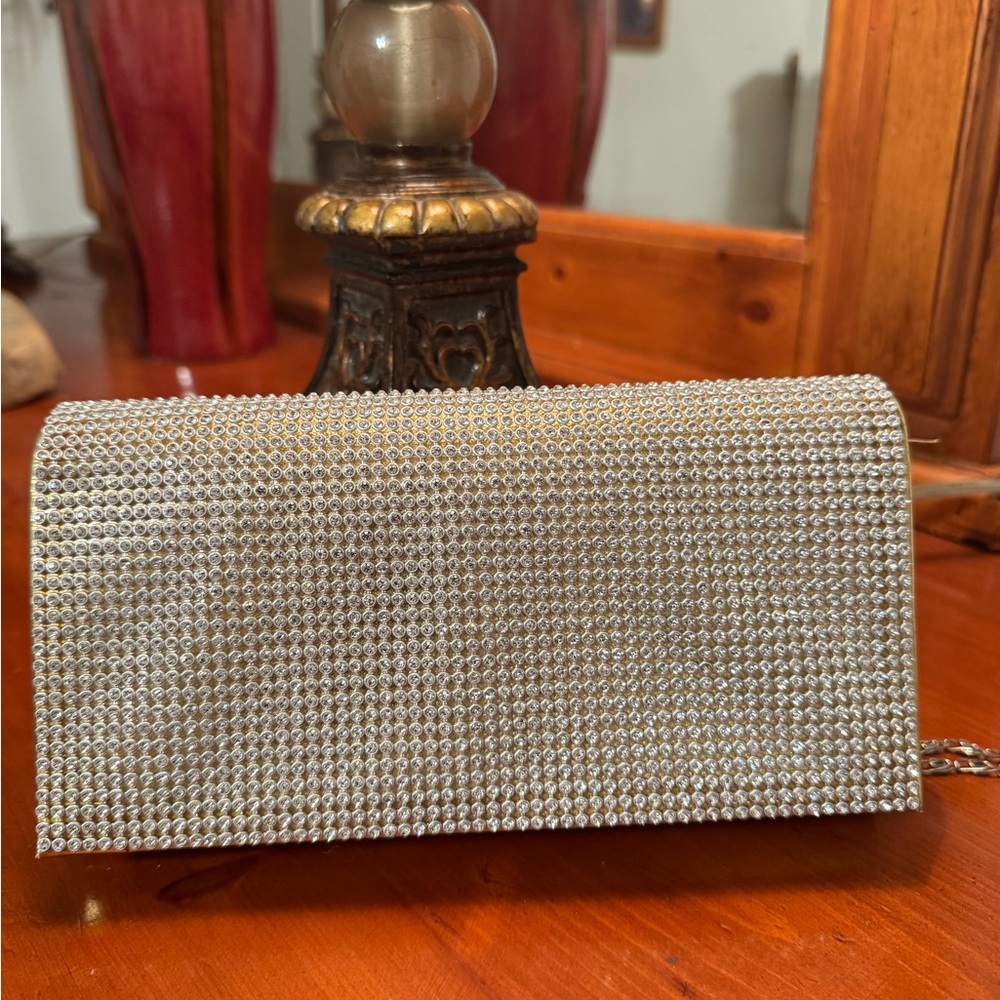 Silver Rhinestone Clutch with Chain